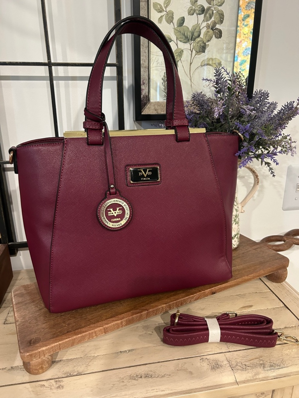 Versace Burgundy Tote with Gold Accents